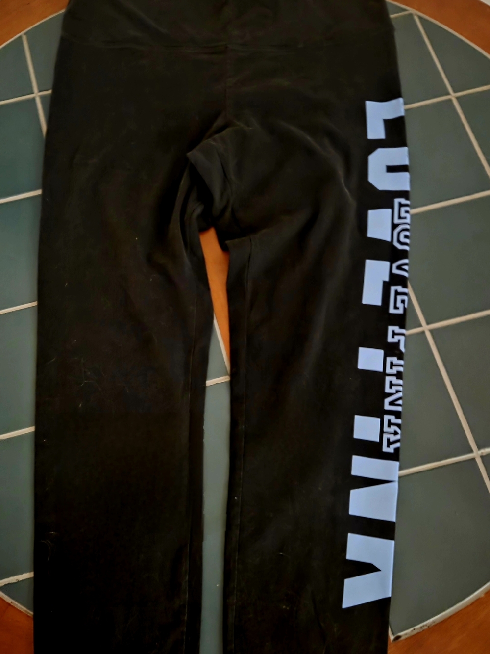 XXL PINK Victoria's Secret Womens Black Leggings with BABY-BLUE LOVE PINK Logo - Picture 5 of 5
